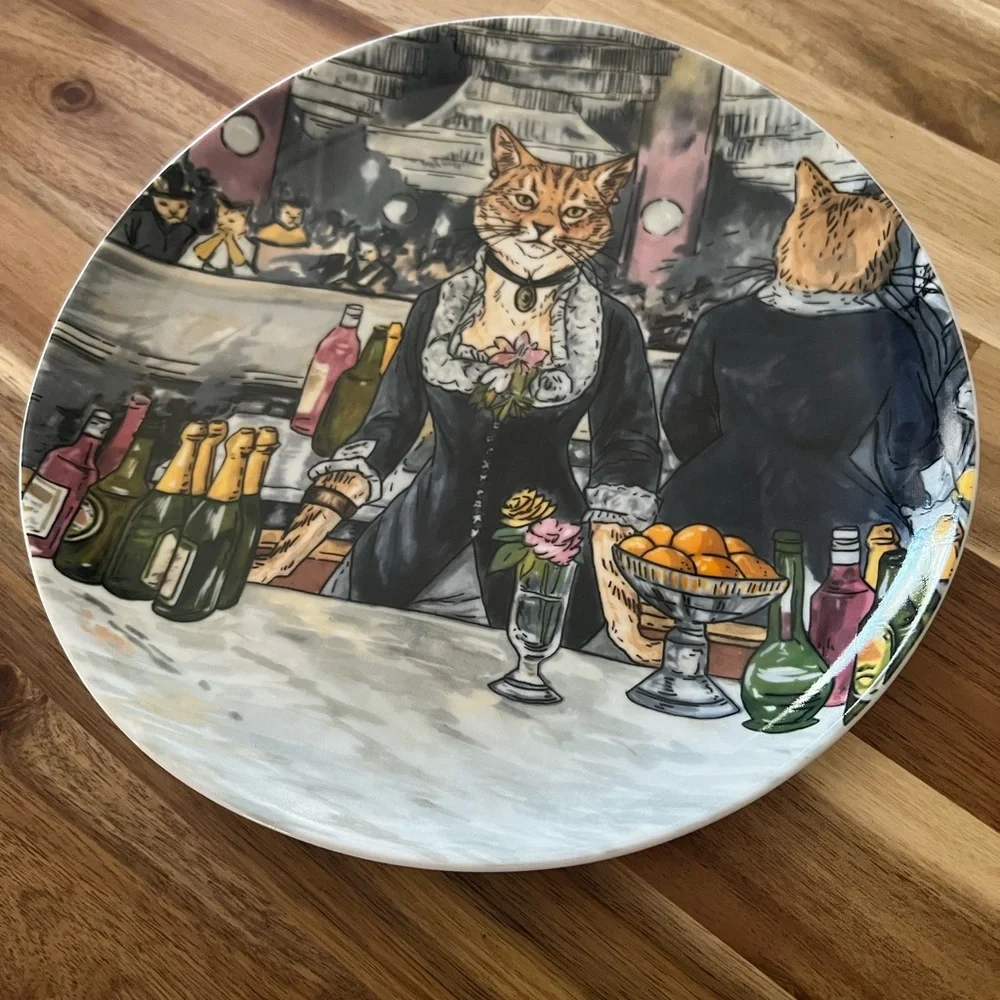 West Elm Dapper Animal Cat Porcelain Plate